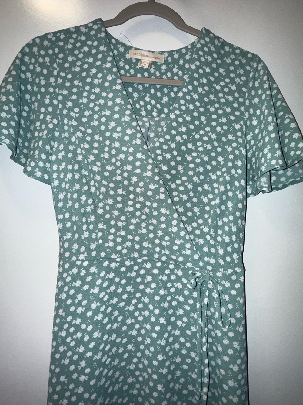 Monteau Mint Green Floral Wrap-Style Dress - Picture 3 of 5